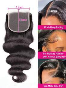 5x5 蕾丝封口波浪透明蕾丝封口巴西处女真人发封口自由部分已预拔