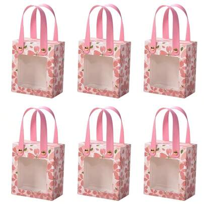 5/10 piezas Cajas de dulces con diseño de flor de cerezo, bolsas de papel para galletas, suministros de embalaje para regalos de boda y cumpleaños con diseño de flor de cerezo