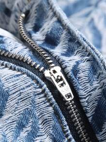 Modne i modne męskie szorty dżinsowe z żakardowym wykończeniem, lato - Jasny jeans - Zobacz 8