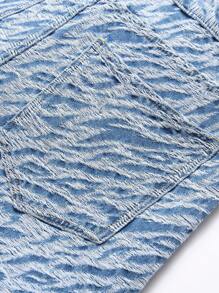 Modne i modne męskie szorty dżinsowe z żakardowym wykończeniem, lato - Jasny jeans - Zobacz 5