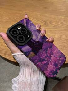 花朵手机壳 1 件垂直条纹仿皮纹理手机壳，带梵高绘画图案，防震设计，兼容 iPhone 和 16/16 Plus/16 Pro/16 Pro Max 型号