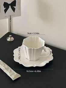 1 Pc French High-End Embossed Floral Lace Design Coffee Cup & Saucer Set, Elegant Afternoon Tea And Latte Cup Back To School - White - View 11