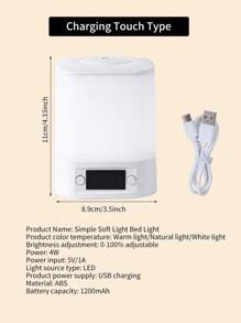 1pc LED Time Display Charging Touch Tap Lamp, Suitable For Night Feeding, Remote Control Timing Bedside Lamp, 3 Color Temperatures Eye-Friendly Dimmable Bedroom Night Light - White - View 14