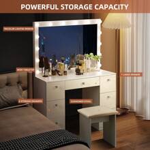 VOWNER 44" Vanity Desk Set With Power Outlet, Makeup Vanity Table With 14 Bulbs Mirror 3 Color & Brightness Adjustable 7 Drawers For Storage, For Girls Women, Halloween & Thanksgiving - 白色-44"W - 查看 6