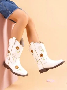 Girls Cowgirl Boots Kids Mid Calf Western Boots Riding Shoes For Toddler/Little Kid/Big Kid - 白色 - 查看 3