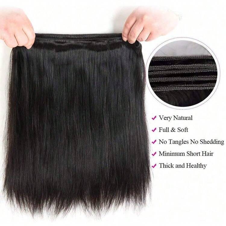 Straight Bundles Human Hair 14 14 14 Inch 1/3 Pcs Bundles Unprocessed Brazilian Virgin Weave Bundles Human Hair For Black Women Remy Human Hair Bundles Human Hair Extensions Natural Black Color Weft - Natural & Black - View 3