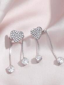 17KM 2 件浪漫心形水钻不对称耳钉，适合女士，适合度假或情人节约会 - 銀色 - 查看 7