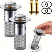 2Pcs Premium Bathroom Sink Stopper Hair Catcher - Drain Catches & Strainers With Removable Stainless Steel Filter Basket, Pop-Up Design, Easy Cleaning, And US Drain Compatibility - Replacement For Bathroom Sink Stopper