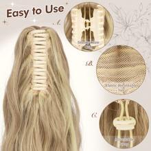 FESHFEN Ponytail Extensions, Long Claw Clip In Ponytail Hairpiece Synthetic Pony Tails Hair Piece Natural Wavy Hairpieces For Women, 20 Inch - Dark Ash Blonde Mixed Bleach Blonde - View 3