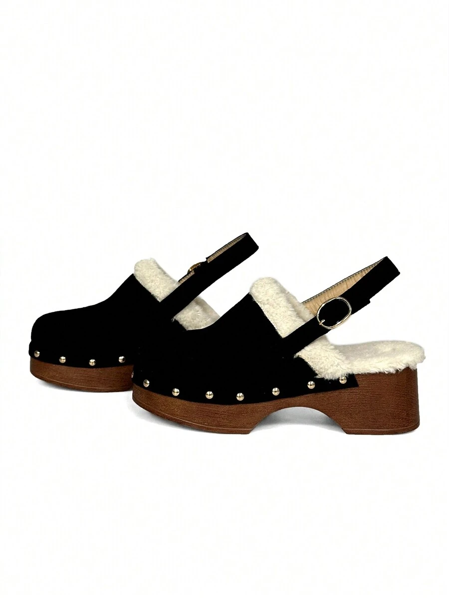 Neue Velourslederimitat Holzfersen Plateausandalen für Damen, stilvolle Sommer Sandalen für Frauen - Schwarz - Übersicht 1