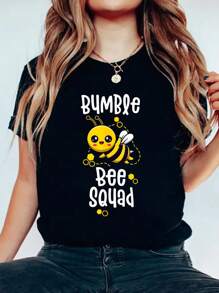 Bumble Bee Honey Bumblebee Teacher Team Group T-Shirt Print Cotton T-Shirt For Summer, Women's Soft Short Sleeve Top, Stylish Comfy Tee For Women Graphic Tees - Black - View 1