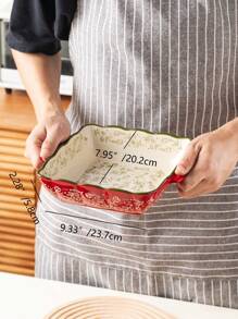 Assadeira quadrada de cerâmica pintada à mão com padrão floral vintage vermelho e alças, utensílios de cozinha para salada, grelhados, assados, sobremesas e pizzas, adequada para forno e micro-ondas
