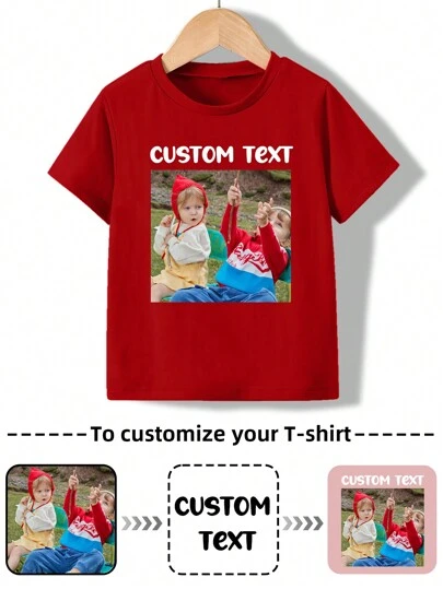 Customized Text & Image Printed T-Shirt For Girls, Personalize With Photo Of Child, Pet, Landscape, Birthday/Anniversary/Holiday Design, Custom Text/Name/Blessing, Team/Outdoor/Class Uniform, White Round Neck Short Sleeve, Holiday/Birthday Gift, Custom Made