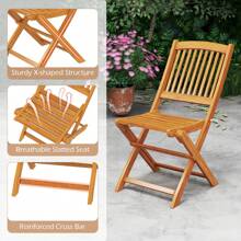 Lifezeal Outdoor Folding Chairs Set Of 2 Acacia Wood High-Back Chair With Seat Cushions Beige/Red/Navy - 米色 - 查看 6