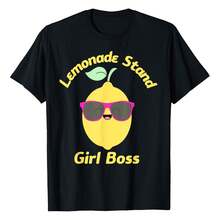 Lemonade Stand Boss Pink Lemonade Crew Summer Fruit T-Shirt, Women's Printed T-Shirt 220g, 100% Cotton, Retro Fashion Street Women's Short Sleeves, Round Neck Casual Women's Outdoor Short Sleeves, Daily Four Seasons Wear, Holiday Gifts - Black - View 1