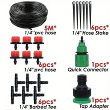 Sistema de riego por goteo para jardinería, set de regadores de micronebulización de dos salidas en color rojo, riego automático ajustable para macetas y herramientas de jardinería