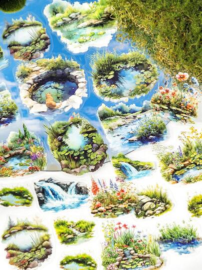 CANDY POETRY 40 miếng/gói nhãn dán họa tiết cây cối và hoa, nhãn dán thẩm mỹ sáng tạo cổ điển, vật liệu thủ công trang trí sổ lưu niệm tự làm, quà tặng ngày lễ, văn phòng phẩm trường học sổ lưu niệm cá nhân hóa, đồ dùng học tập, trở lại trường