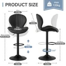 Nalupatio Bar Stools Set Of 2 |Breakfast Bar Stools •Backrest Kitchen Barstools •Bar Chair Fabrics •Modern Adjustable Swivel Gas Lift - Black - View 2