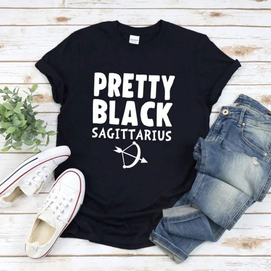 Sagittarius Shirt, Pretty  Girl,  Women Shirt, Sagittarius Birthday, Zodiac Shirts Woman, Sagittarius Girl, Zodiac Sign Shirt - Black - View 1