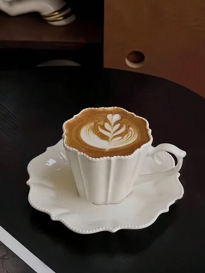 1 件套法国高端压花花卉蕾丝设计咖啡杯碟套装，优雅下午茶和拿铁杯返校