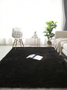 升级版 D35 高回弹泡沫黑色毛绒矩形地毯，适合客厅家居装饰 - 黑色 - 查看 4