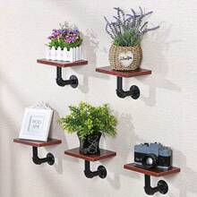 6 - Piece Set Of Industrial - Style Pipe Shelf Brackets: All - Metal, Rustic Design For Custom Wood Floating Shelves - Wall - Mounted With Screws Included - Variant1 - View 5