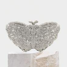 Small Butterfly Rhinestone Evening Bags Luxury Crystal Clutch Wedding Party Cocktail Handbag Purse - Silver - View 1
