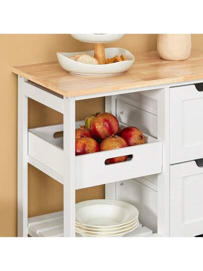 SoBuy Serving Trolley Wheels, Kitchen Tray, Side Table, Rolling Kitchen, Living Room, Dining Room Ideal Single Kitchens, Cabinets Worktop, White, 68x85x38 Cm, FKW79 view 5