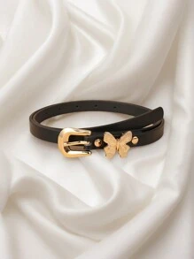 新款女士窄腰休闲腰带，蝴蝶设计，PU 皮革腰带适合牛仔裤、连衣裙、所有季节 - 蝴蝶型 - 查看 3