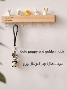 1pc Happy Ever Day Solid Wood Keyframe, Green Plants; Cute Little Cat; Cute Puppy Style, Suitable For Home Decoration, Small Object Placement, Hat Hanging, Scarf Placement, Suitable As A Gift