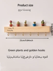 1pc Happy Ever Day Solid Wood Keyframe, Green Plants; Cute Little Cat; Cute Puppy Style, Suitable For Home Decoration, Small Object Placement, Hat Hanging, Scarf Placement, Suitable As A Gift