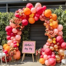 Guirnalda de globos rosa y naranja, kit de arco de globos rellenos doble de color rosa fucsia, naranja, dorado metalizado, rosa pastel, globos de látex de color rosa oscuro magenta para decoración de fiestas de cumpleaños, bodas y otoño - Naranja Quemada - Ver 7