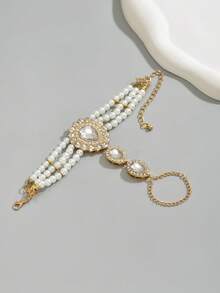 1pc Fashionable & Elegant Pearl Finger Chain Bracelet, New Design Women Beaded Bracelet Suitable For Daily Wear Or Gift To Friends