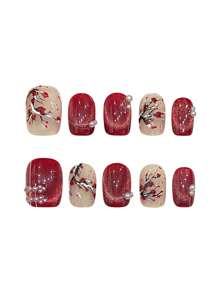 10Pcs Glossy Red Cat Eyes Short Press On Nails With Natural And Smooth Edge Nails For Shopping Traveling Dating Nail Supplies Nails