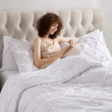 Queen Comforter Set, 7pc Bed In A Bag, Pleated Bedding Comforter Sets Queen, Gray/Silver - 5-white - View 2