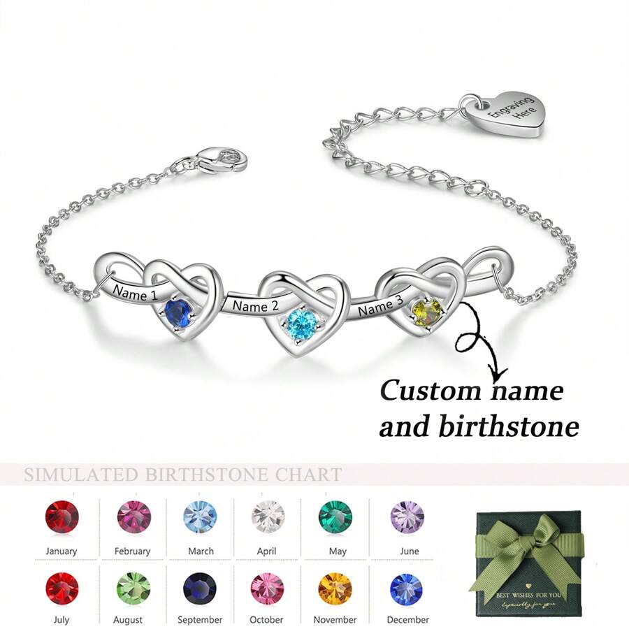 1pc Heart Design Pattern Stainless Steel Bracelet,Christmas Gifts For Girlfriends/Friends/Mothers/Daughters, Personalized Customized Christmas Gifts, With Unique Birthplaces And Rhinestones, Custom Names, Ladies Jewelry Gifts,Mother's Day Gift,Customized Fashion Optional Pendant Bracelets,Vintage Outfit