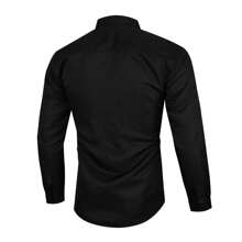 Camisa Hombre Corte Pegado Strech Casual Vestir Combinada - Negro - Ver 2