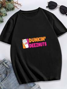 Coffee Lovers Dunkin Deeznuts Funny Graphic Women's Tee - A Humorous Classic For Your Daily Life - 黑色 - 查看 3