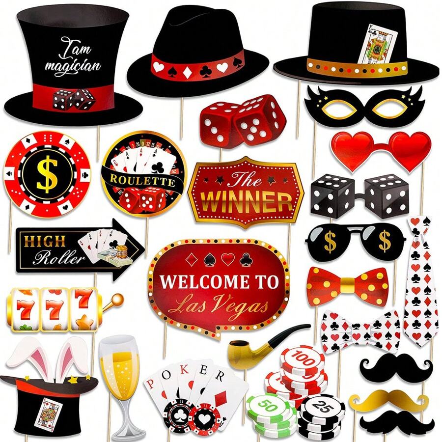 24 Stück/25 Stück Casino Themen Party Dekoration/Casino Themen Ausschnitte/Casino Themen Dekorationen/Casino Themen Foto Requisiten - Verschiedenfarbig - Übersicht 1