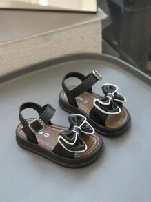 Girls' Princess Summer Sandals, Children's Summer Beach Shoes, Open Toe Shoes, Fashion Bow Casual Flat Sandals, Black - Black - View 5