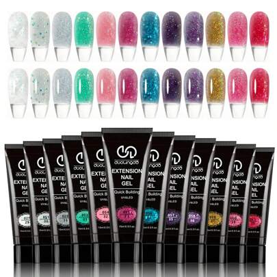 Set de gel de extensión de uñas de 12 colores - Set de gel multiusos sin olor para diseño y reparación artística de uñas, fácil de dar forma, aplicación suave, fórmula espesa con brillo - Ideal para principiantes