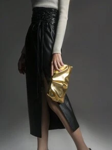 Dancing Engine Luxury Designer Shoulder Bag, PU Leather Evening Clutch Purse For Women - Gold - View 4