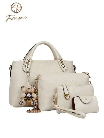 4 piezas de Conjuntos de bolsas para mujeres con decoración de accesorios de Color Sólido,  Bolsa De Embrague, Bolsa De Tarjeta, bolso de mano, bolso de tarjeta, bolso de hombro con cadena única,Anti-Theft Bag, Lady Bag, Women's Bags, Lady's Bags, Crossbody Bag, Women's Shoulder Bags, Women's Bags, Women's Shoulder Bag - Ideal For Business, University, Shopping And Work - Set Of Elegant And Elegant Bags Versatile For Women, 4 Pieces Women's Handbag Casual Shopping Soft And Elegant Shoulder Bag, Crossbody Bag With Adjustable Shoulder Strap, Large Capacity, Wallet For Work, Date, Travel, Party, Shopping