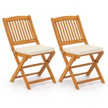 Lifezeal Outdoor Folding Chairs Set Of 2 Acacia Wood High-Back Chair With Seat Cushions Beige/Red/Navy - 米色 - 查看 8