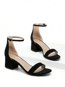 Women Low Heel Pump Sandals Open Toe Dress Shoes Ankle Strap Chunky Block Heeled Sandals, For Prom, Party, Wedding - màu đen - Xem 6