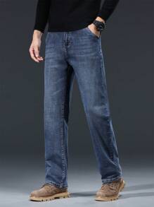 Men's Casual Jeans, Loose Wash Jeans, Fashion Straight Pants, Versatile Retro Youth Pants, Suitable For Daily, Outdoor, Street, Holiday Gifts - Đá lửa - Xem 4