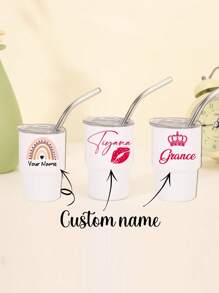 个性化定制名字迷你水瓶/饮料杯，情侣/情人节礼物，浓缩咖啡杯，时尚嘴唇、皇冠、心形设计，DIY