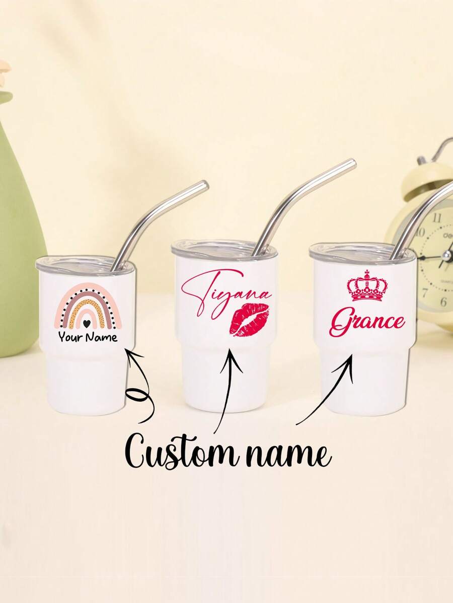 个性化定制名字迷你水瓶/饮料杯，情侣/情人节礼物，浓缩咖啡杯，时尚嘴唇、皇冠、心形设计，DIY