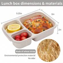 Bento Lunch Box Set 3 Compartment Food Storage Containers Wheat Straw Meal Prep Lunch Box Plastic Food Storage Containers, Microwave And Dishwasher (Light Colour), Home Decor, Party & Christmas Storage - 淺褐色 - 查看 3
