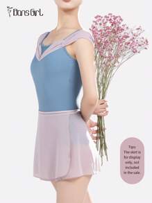 DonsGirl 1pc Women's Off-Shoulder Mesh Ruched Front Ballet Leotard, Sweet & Slim Fit Princess Style Jumpsuit - Blue - View 8